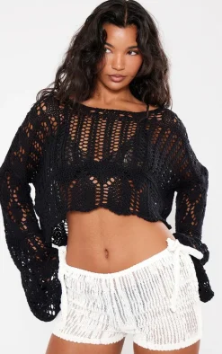 Cream Textured Jersey Tie Side Mini Hot Pants
