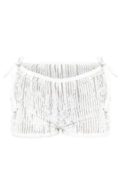 Cream Textured Jersey Tie Side Mini Hot Pants