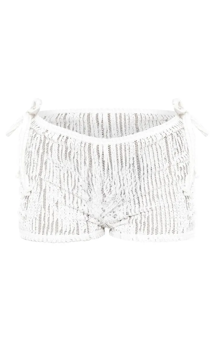 Cream Textured Jersey Tie Side Mini Hot Pants