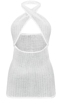 Textured Knit Cross Front Halterneck Mini Dress-PrettyLittleThing Discount