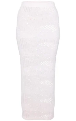 Clearance PrettyLittleThing Textured Knit Maxi Skirt Cream