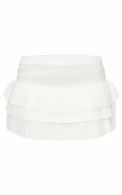 Cream Textured Knit Rara Mini Skirt