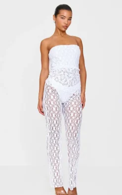 Textured Lace Asymmetrical Detail Bandeau Jumpsuit-PrettyLittleThing Outlet
