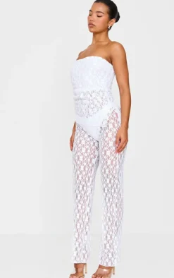Textured Lace Asymmetrical Detail Bandeau Jumpsuit-PrettyLittleThing Outlet