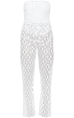 Textured Lace Asymmetrical Detail Bandeau Jumpsuit-PrettyLittleThing Outlet