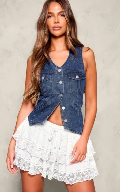 Cream Textured Lace Tiered Mini Skirt