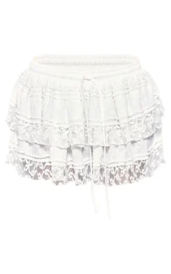 Cream Textured Lace Tiered Mini Skirt
