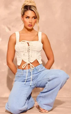 PrettyLittleThing Corsets*Textured Lace Up Ruched Straps Corset
