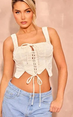 PrettyLittleThing Corsets*Textured Lace Up Ruched Straps Corset
