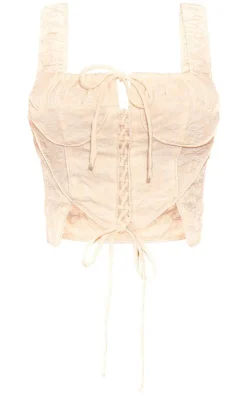 PrettyLittleThing Corsets*Textured Lace Up Ruched Straps Corset