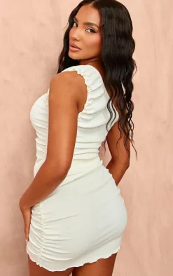 Textured Lettuce Hem One Shoulder Bodycon Dress-PrettyLittleThing Clearance