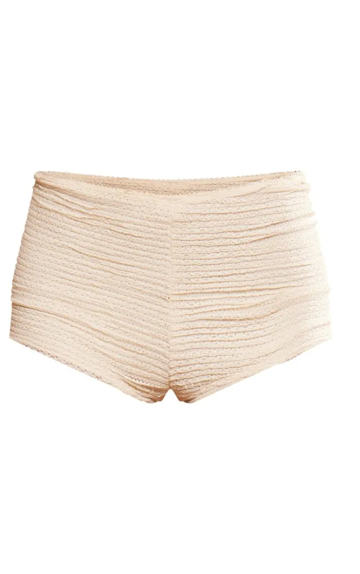 Cream Textured Low Rise Hot Pants