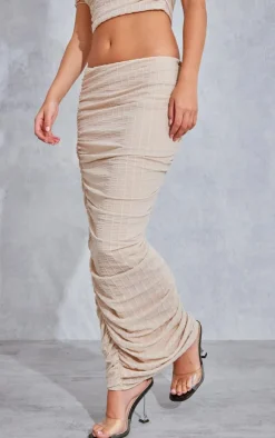 Best PrettyLittleThing Textured Mesh Ruched Low Rise Midaxi Skirt Cream