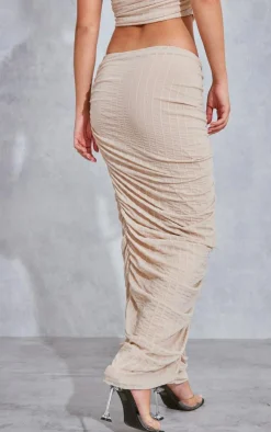 Best PrettyLittleThing Textured Mesh Ruched Low Rise Midaxi Skirt Cream