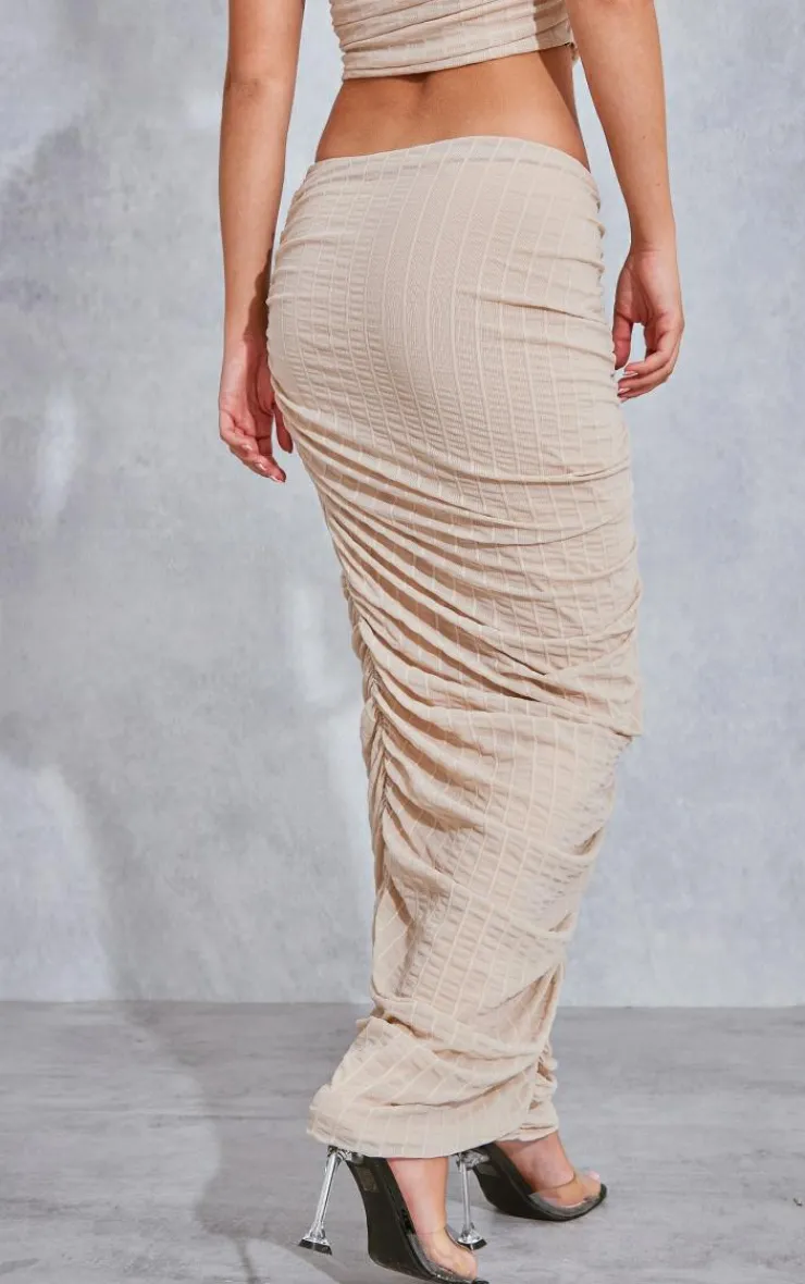Best PrettyLittleThing Textured Mesh Ruched Low Rise Midaxi Skirt Cream