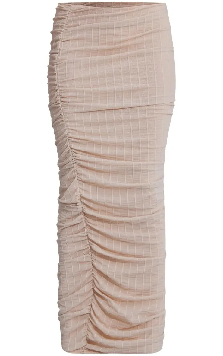 Best PrettyLittleThing Textured Mesh Ruched Low Rise Midaxi Skirt Cream