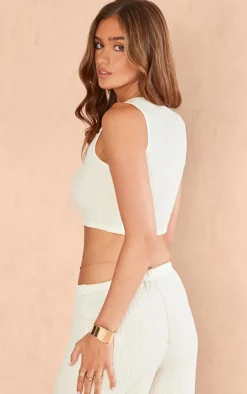 Best PrettyLittleThing Textured Off The Shoulder Long Top Cream
