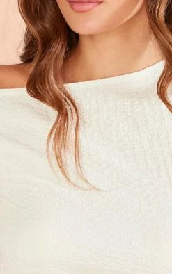 Best PrettyLittleThing Textured Off The Shoulder Long Top Cream