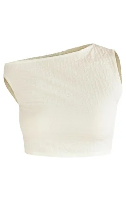 Best PrettyLittleThing Textured Off The Shoulder Long Top Cream