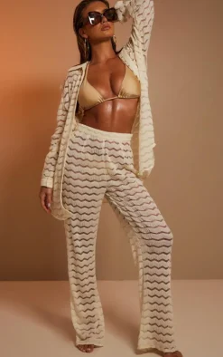 Cream Textured Oversized Beach Pants