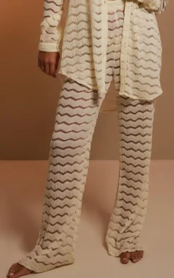 Cream Textured Oversized Beach Pants