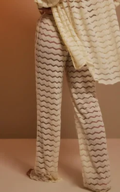 Cream Textured Oversized Beach Pants
