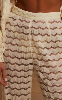 Cream Textured Oversized Beach Pants