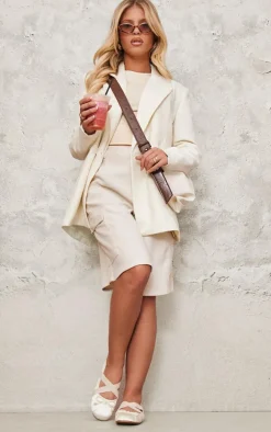 Cream Textured Oversized Drop Shoulder Blazer