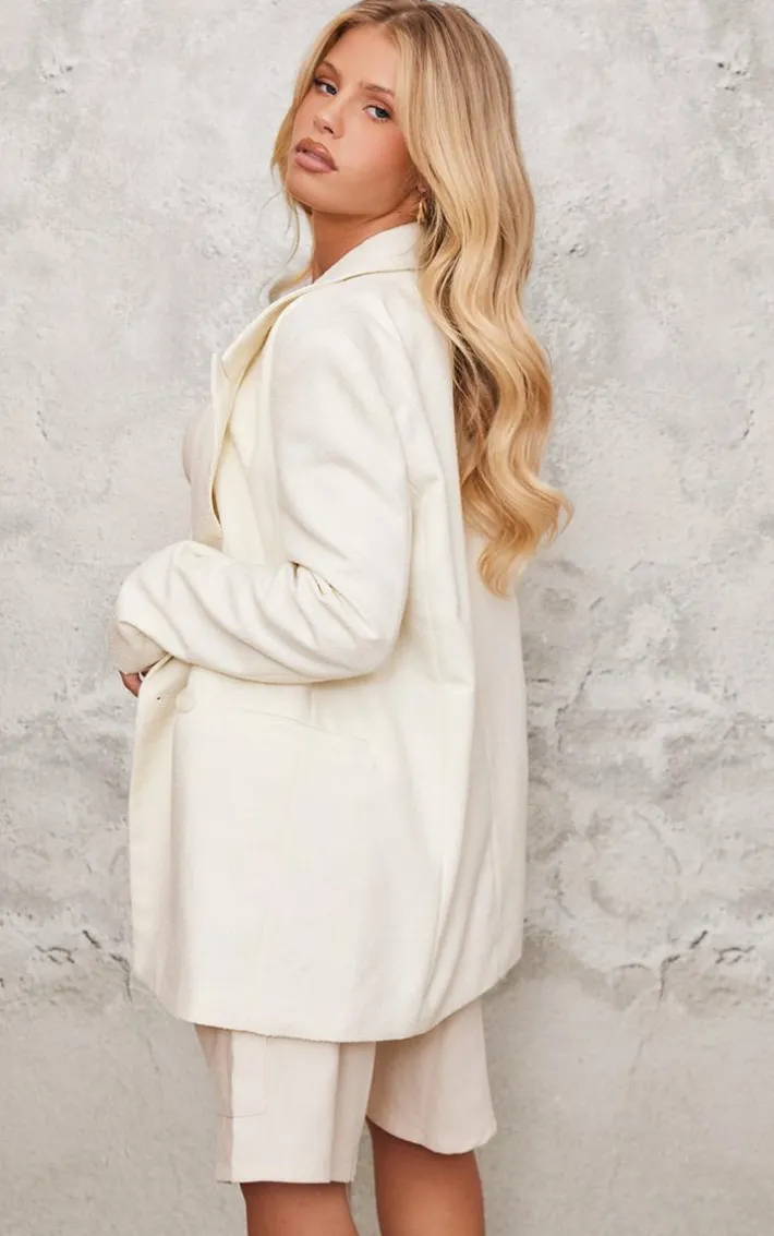 Cream Textured Oversized Drop Shoulder Blazer