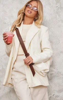 Cream Textured Oversized Drop Shoulder Blazer