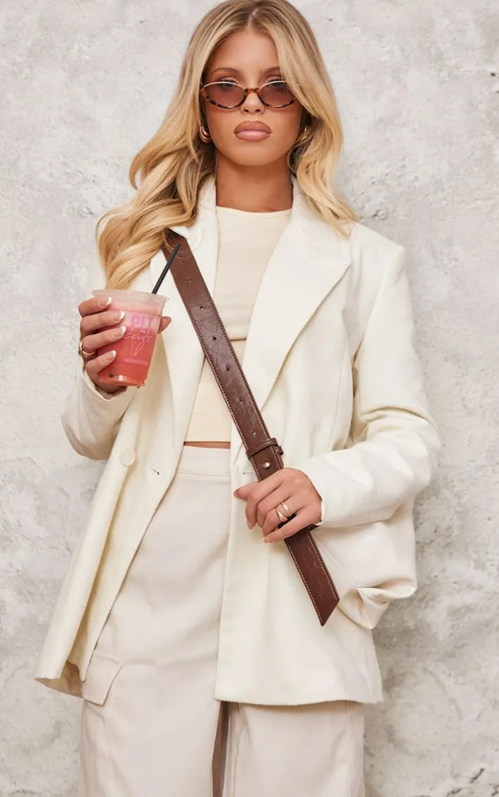 Cream Textured Oversized Drop Shoulder Blazer