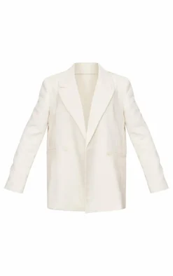 Cream Textured Oversized Drop Shoulder Blazer
