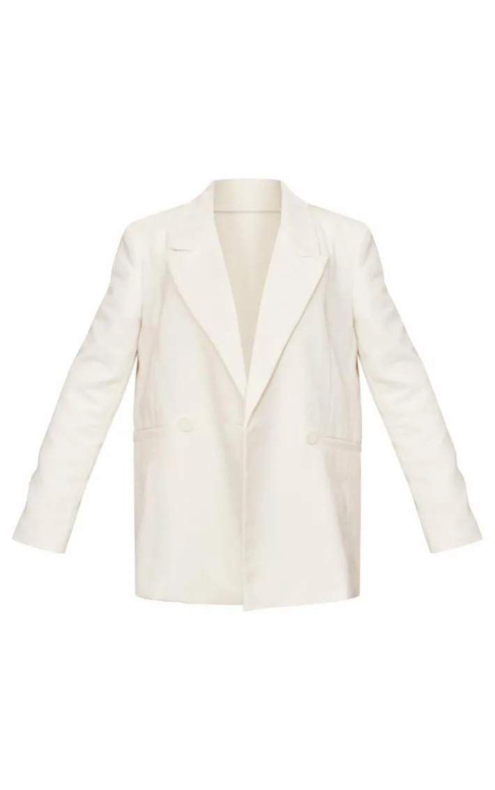 Cream Textured Oversized Drop Shoulder Blazer