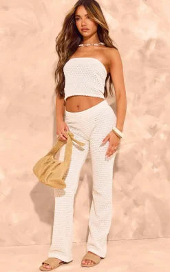 Sale PrettyLittleThing Textured Rib Cropped Bandeau Cream
