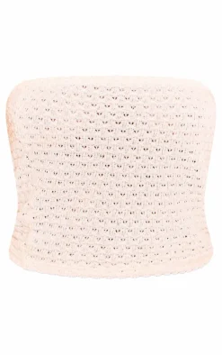 Sale PrettyLittleThing Textured Rib Cropped Bandeau Cream