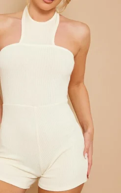 PrettyLittleThing Unitards*Textured Rib High Neck Halter Unitard