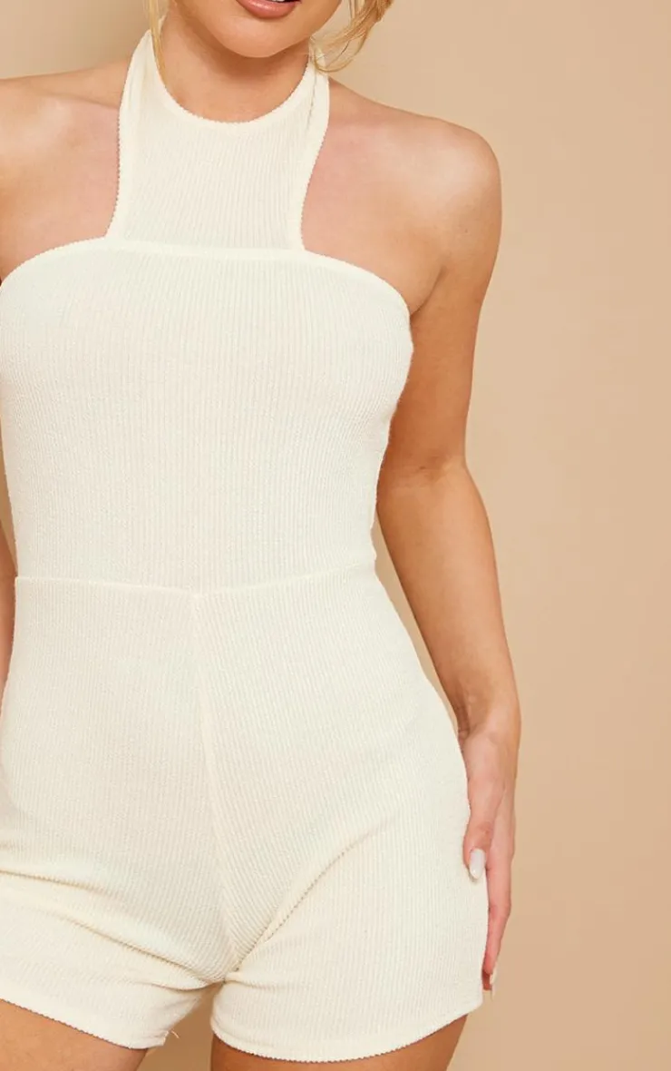 PrettyLittleThing Unitards*Textured Rib High Neck Halter Unitard