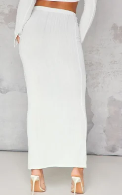 Discount PrettyLittleThing Textured Rib Low Rise Midi Skirt Cream