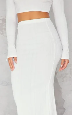 Discount PrettyLittleThing Textured Rib Low Rise Midi Skirt Cream