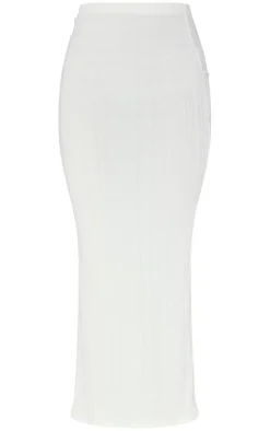 Discount PrettyLittleThing Textured Rib Low Rise Midi Skirt Cream