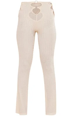 Hot PrettyLittleThing Textured Ring Front Flare Pants Cream