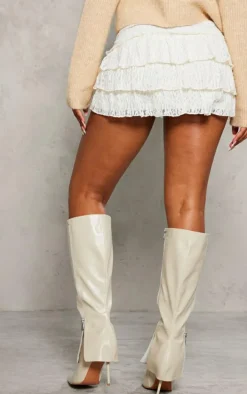 Cream Textured Ring Tiered Mini Skirt