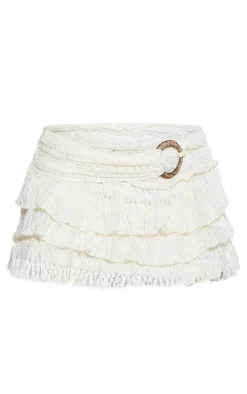 Cream Textured Ring Tiered Mini Skirt