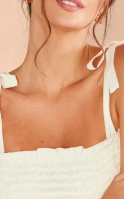 Cream Textured Ruffle Crop Top