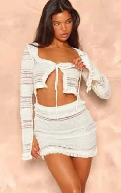 Textured Ruffle Cut Out Tie Bodycon Dress-PrettyLittleThing New
