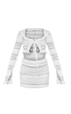 Textured Ruffle Cut Out Tie Bodycon Dress-PrettyLittleThing New