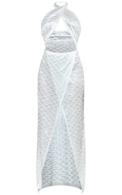 Textured Satin Halterneck Cut Out Maxi Dress-PrettyLittleThing Outlet