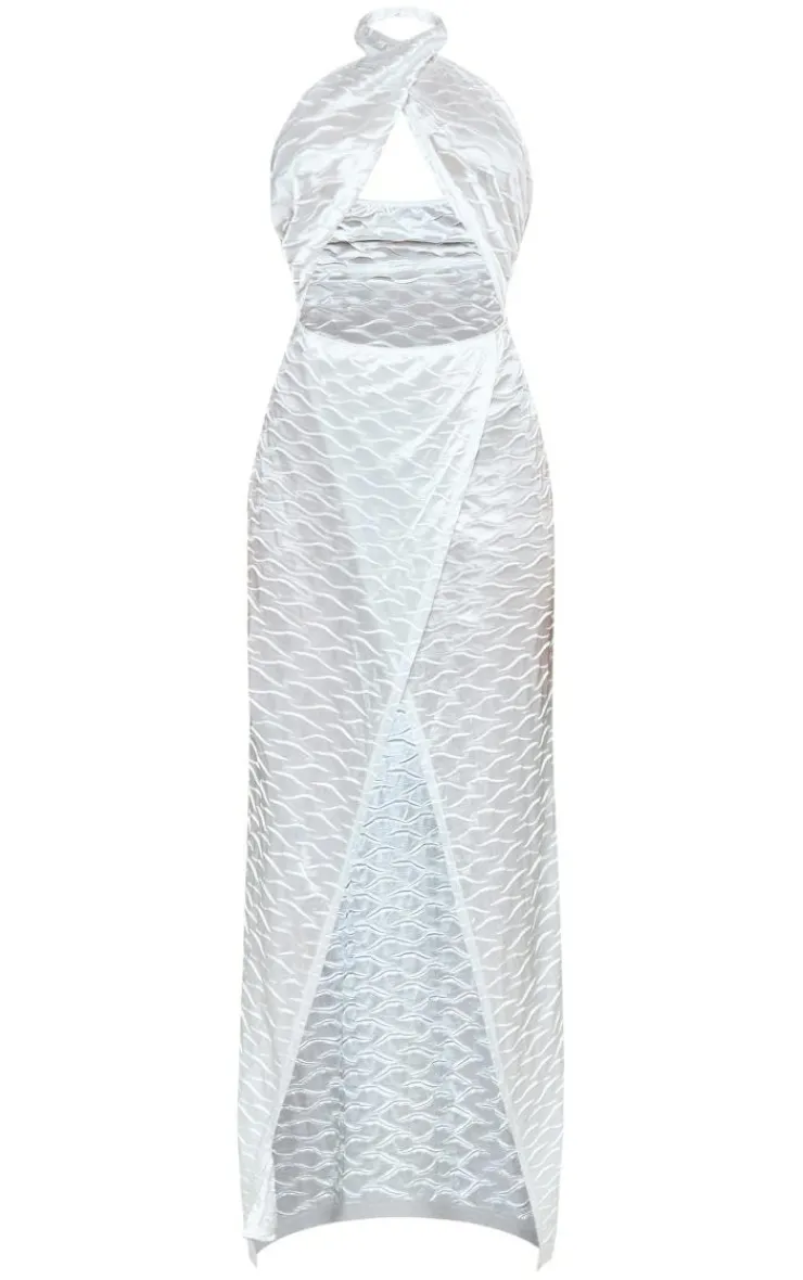 Textured Satin Halterneck Cut Out Maxi Dress-PrettyLittleThing Outlet