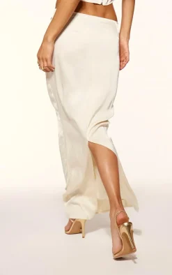 PrettyLittleThing Textured Satin Low Rise Maxi Skirt Cream