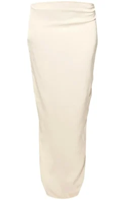PrettyLittleThing Textured Satin Low Rise Maxi Skirt Cream
